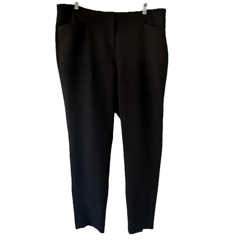Vince Camuto Dress Slacks Black Flat Front Pants Size 14 Hemmed Front Pockets